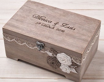 Soporte de caja de tarjeta de boda rústico personalizado con banner de tarjetas, caja de deseos de madera, cofre de tarjetas, soporte de sobre de caja de dinero de boda