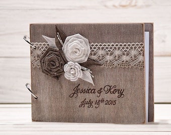 Personalized wedding memory guestbook wooden guest advice book rustic engraved photo book album, anniversary photo album, bridal shower book