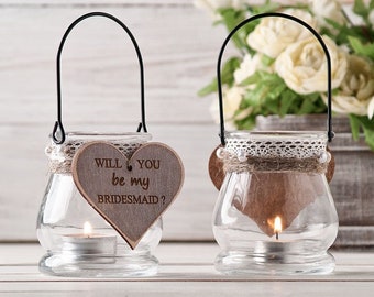 Bridesmaid proposal candle and tumbler with label gift will you be my maid of honor rustic wedding favor candle holder bridesmaid invitation