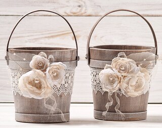 Cestino Portafiori Per Damigella Matrimonio - Rustico In Iuta E Raso Con Rose Finto Vintage