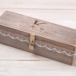 Caixa de vinho personalizada, cápsula de vinho para cerimônia de casamento com fechadura, cápsula de tempo rústica, caixa de carta de amor, caixa de vinho com fechadura para primeira luta