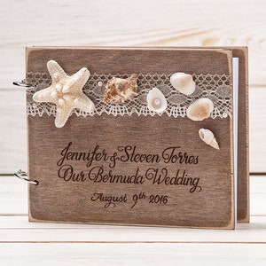 Beach Wedding Guest Book, Nautical Wedding Custom Guest Book with Starfish and Seashells, Personalized Unique Guestbook for Seaside Wedding