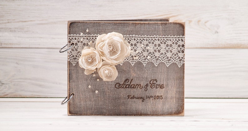 Wedding Guest Book, Personalized Rustic Book, Custom Wood Alternative GuestBook, Wedding Advice Book, Engraved Photo Album, Gift for Couple image 3