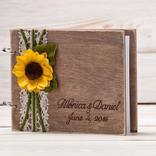 Wooden Guest Book Sunflower Wedding Guestbook Vow Books Burlap Etsy