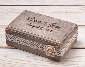 Scatola portaanelli personalizzata, portaane nozze, scatola per anello proposta in legno per cerimonia nuziale, cuscino porta anello rustico