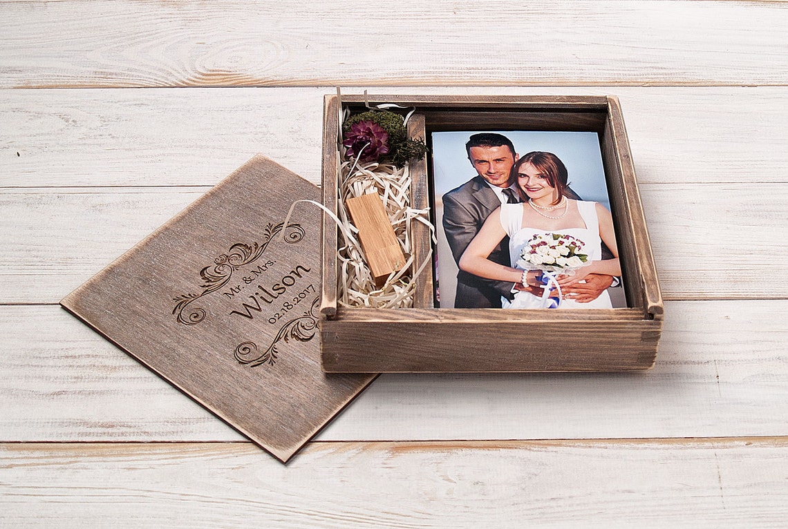 Photo Box Wedding Photo Album Engraved Wooden Picture Box Etsy