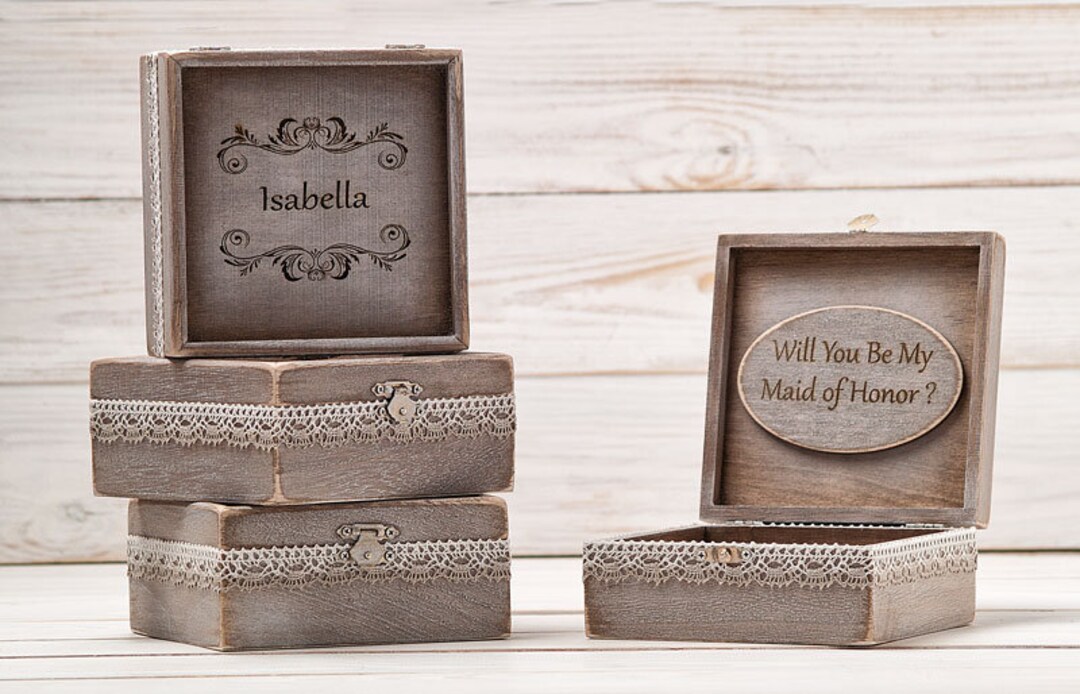 Bridesmaid Proposal Box Set Will You Be My Bridesmaid Wooden Jewelry ...