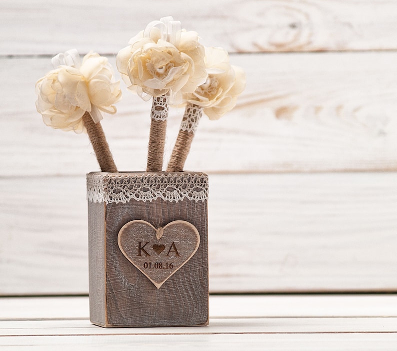 Guest Book Pen Holder Wedding Pen Rustic GuestBook Pens Rustic Holder Burlap Pen Flower Wedding Pen Shabby Chic Pen image 3