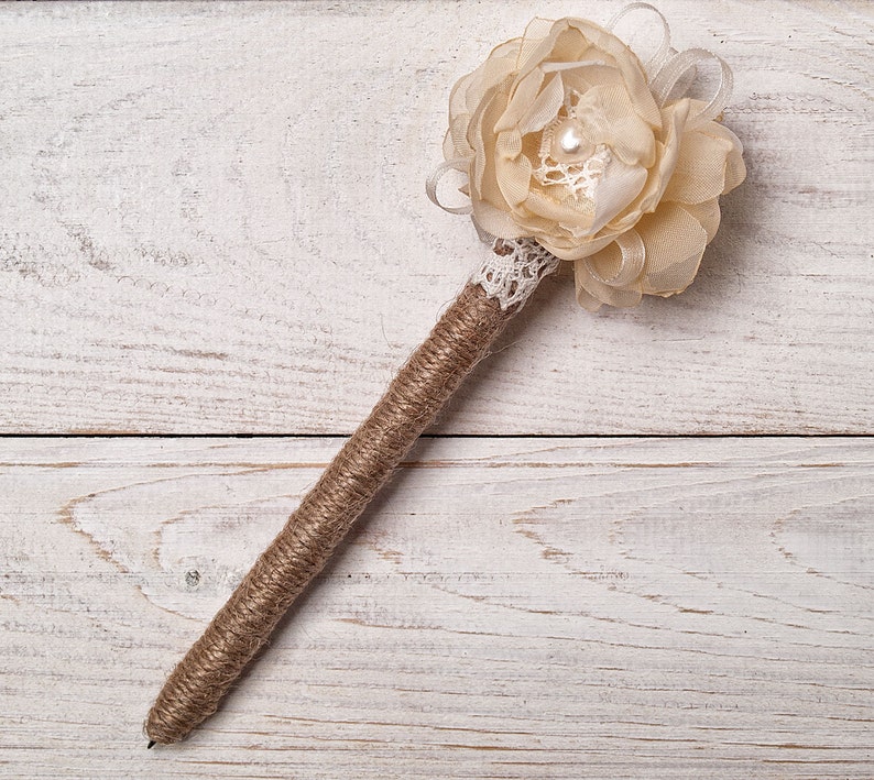 Guest Book Pen Holder Wedding Pen Rustic GuestBook Pens Rustic Holder Burlap Pen Flower Wedding Pen Shabby Chic Pen image 4