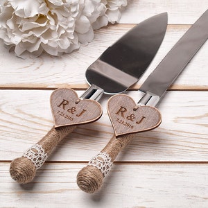 Cake Serving Set Rustic Wedding Cake Cutting Set Wedding Cake Knife Set Wedding Cake Servers Wedding Cake Cutter Cake Decoration image 5