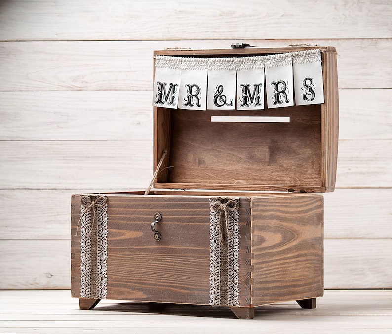 Rustic Wedding Card Chest, Personalized Card Box With Lock and Key ...
