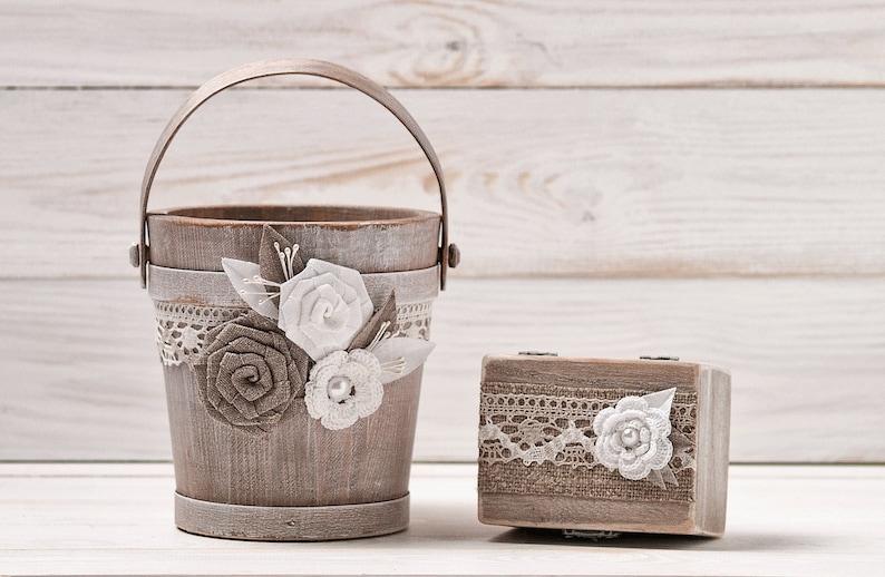 Flower Girl Basket and Ring Bearer Box Set Wedding Bucket and Etsy