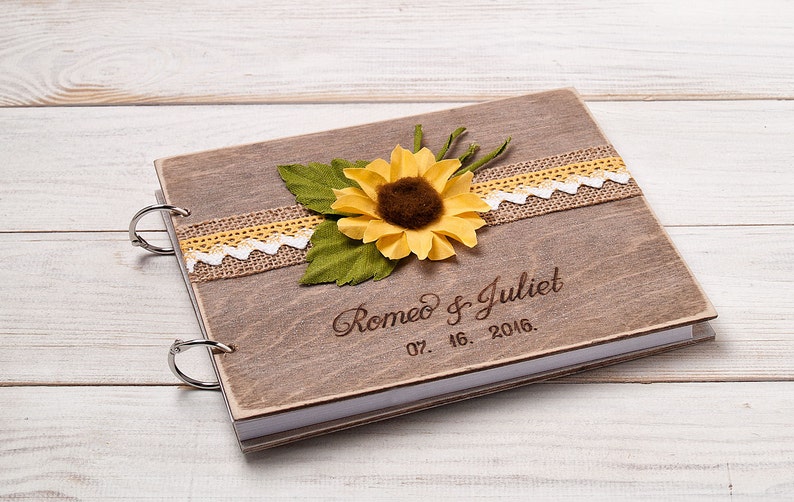 Sunflower Wedding Guest Book Wooden Guestbook Personalized Etsy