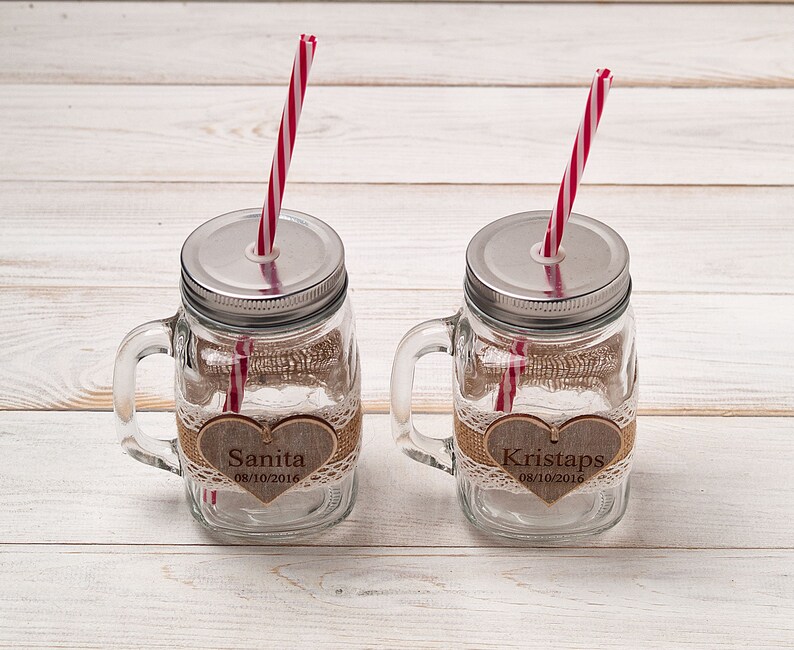 Wedding Mason Jar Mugs Wine Beer Glass Set Bride Groom Etsy