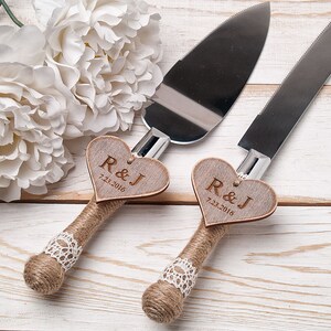 Cake Serving Set Rustic Wedding Cake Cutting Set Wedding Cake Knife Set Wedding Cake Servers Wedding Cake Cutter Cake Decoration image 1