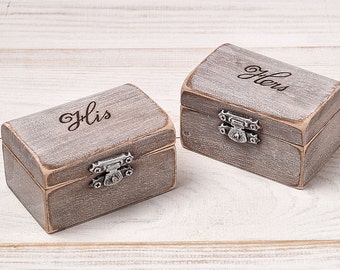 His and Hers Ring Bearer Boxes, Ring Holder, Wedding Ring Bearer Pillow Box, Rustic Ring Box Set of 2, Alternative Ring Pillow