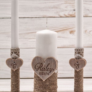 Wedding Unity Candle Set Rustic Unity Candle Church Ceremony Set Personalized Unity Candle Wedding Ceremony Custom Candle for a Vow Renewal image 3