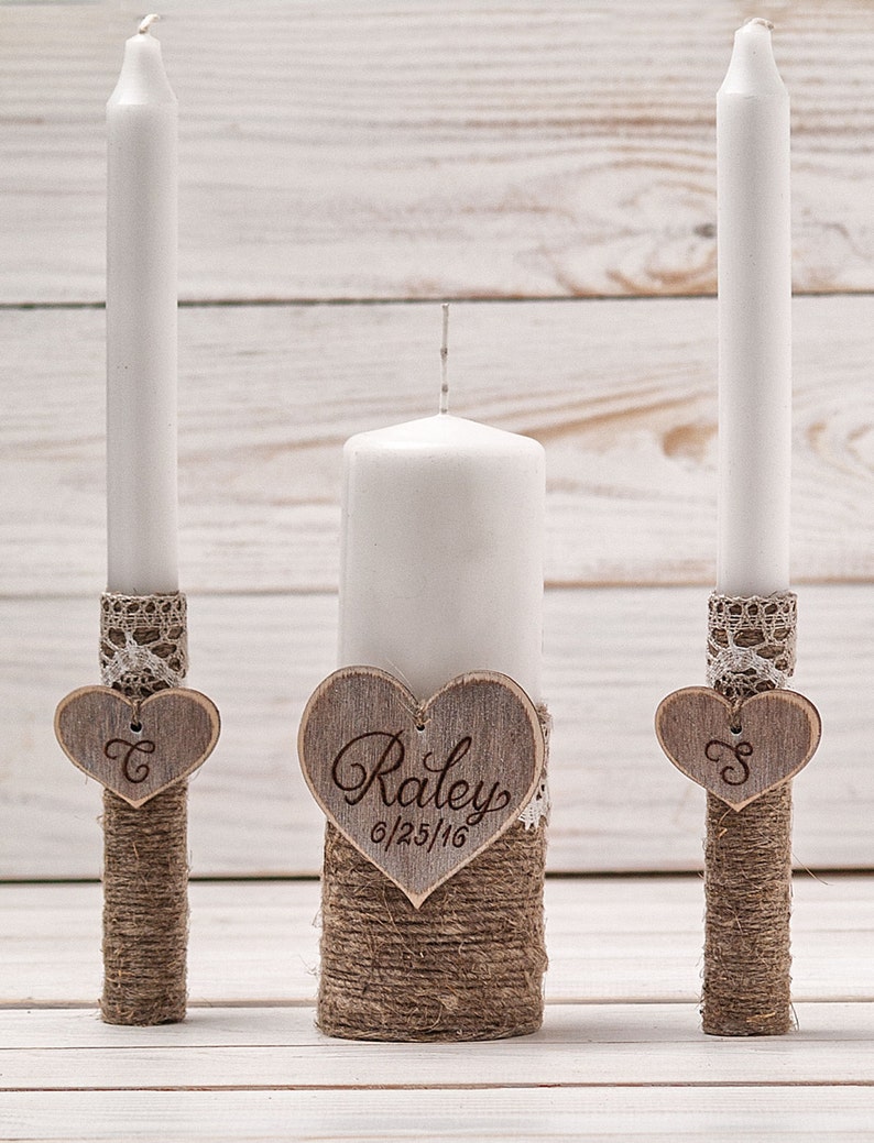 Wedding Unity Candle Set Rustic Unity Candle Church Ceremony Set Personalized Unity Candle Wedding Ceremony Custom Candle for a Vow Renewal image 3