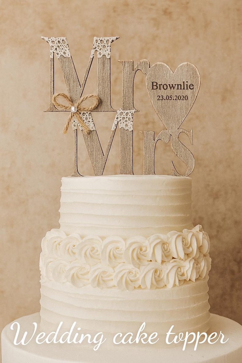Adorno rústico para tarta de boda con apellido, decoración de madera personalizada para tarta, adorno para Sr. y Sra. imagen 8