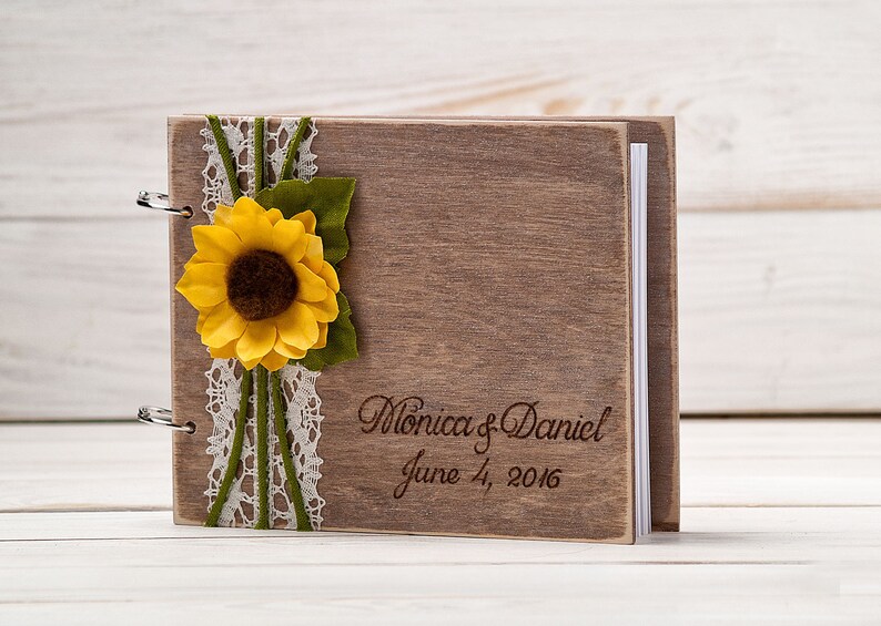 Wedding Guest Book Sunflower Wedding Guest Book Wooden Etsy