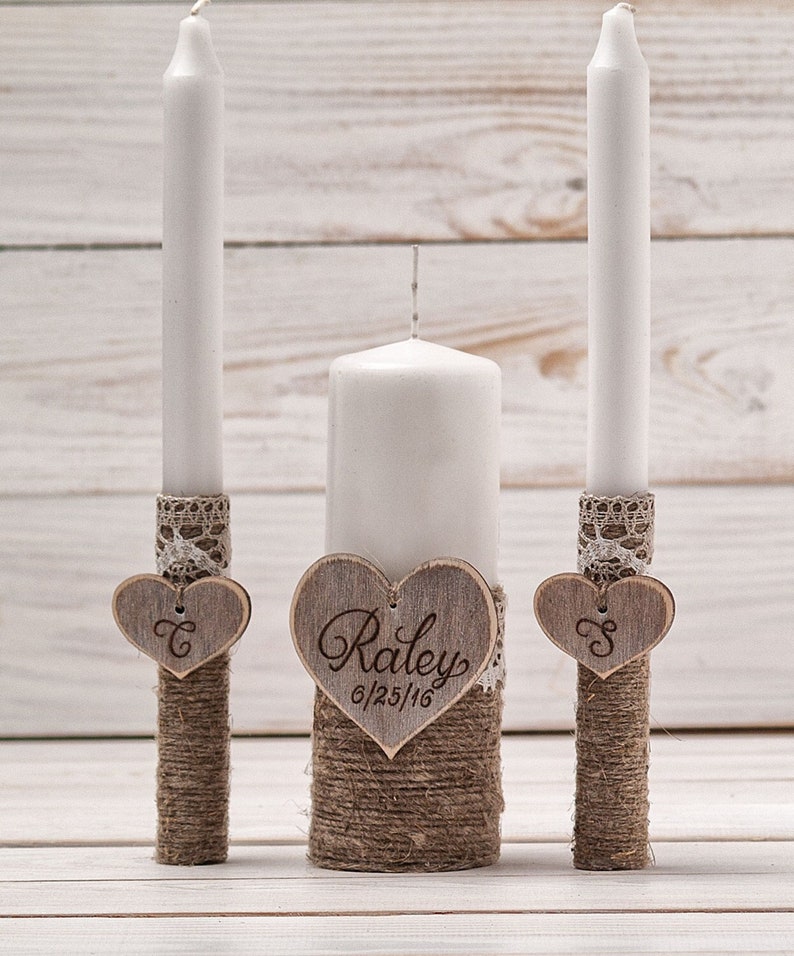 Wedding Unity Candle Set Rustic Unity Candle Church Ceremony Set Personalized Unity Candle Wedding Ceremony Custom Candle for a Vow Renewal image 1
