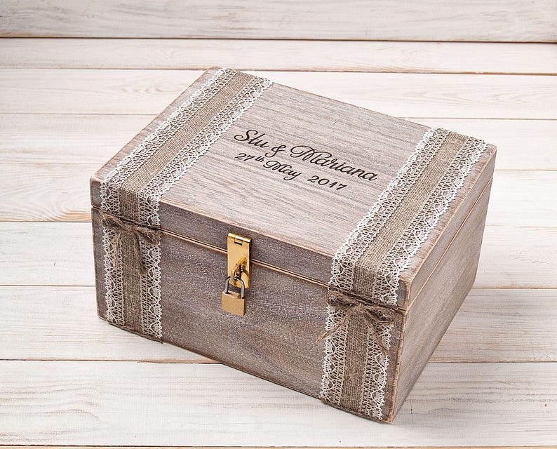 Card box for wedding with lock wood wedding card holder Etsy