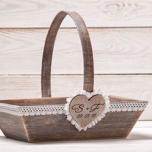 Personalized Rustic Flower Girl Basket Custom Wedding Basket Etsy