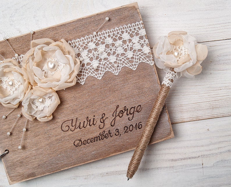 Guest Book Pen Holder Wedding Pen Rustic GuestBook Pens Rustic Holder Burlap Pen Flower Wedding Pen Shabby Chic Pen image 2