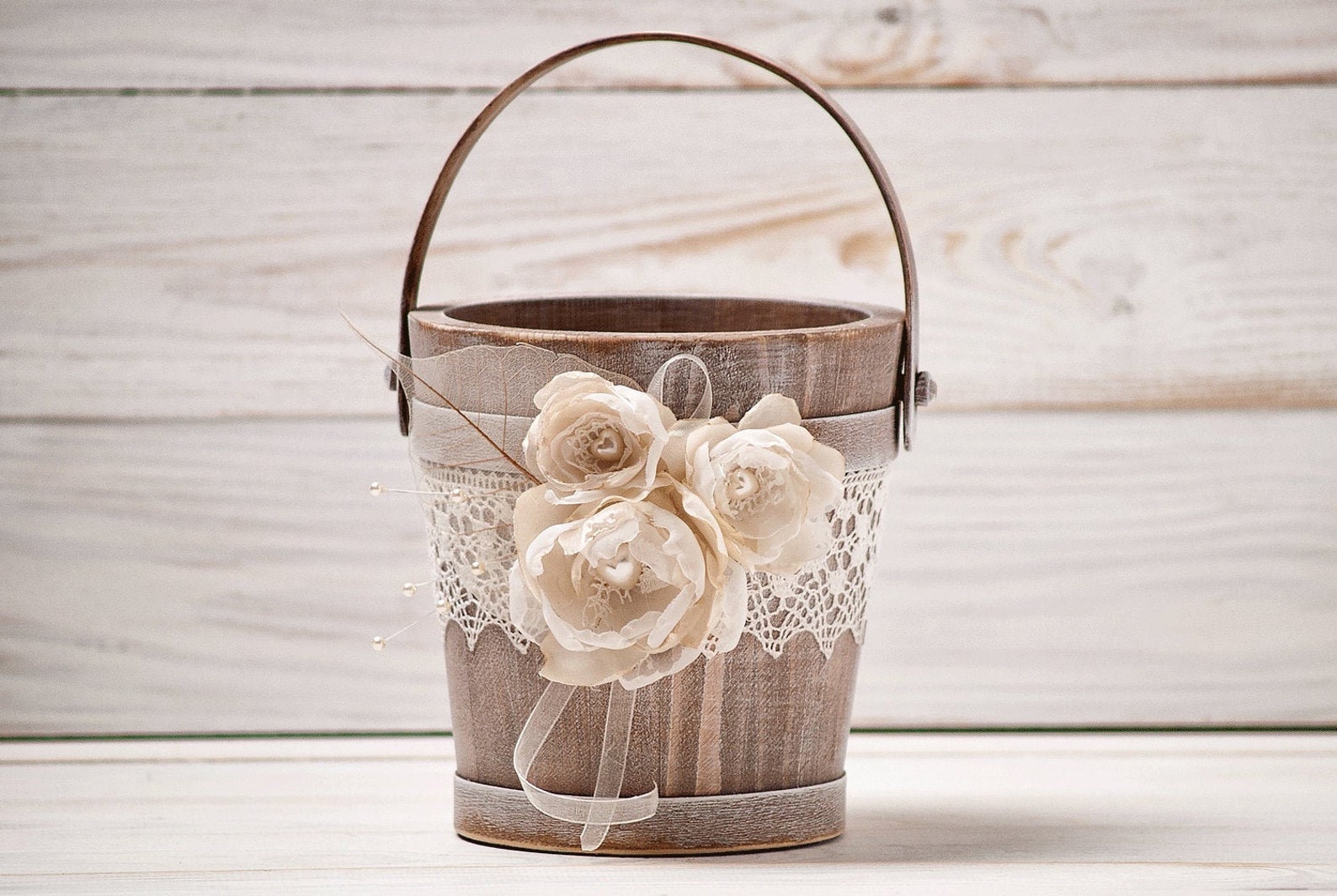 Rustic Flower Girl Basket Wedding Flower Basket Gold Flower Etsy