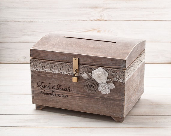 Wooden Rustic Wedding Gift Card & Money Box With Lock