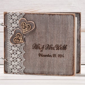 Rustic Wedding Guest Book, Parsonalized Photo Album, Custom Wooden Guestbook, Anniversary Gift for Bride and Groom, Bridal Shower Book Album