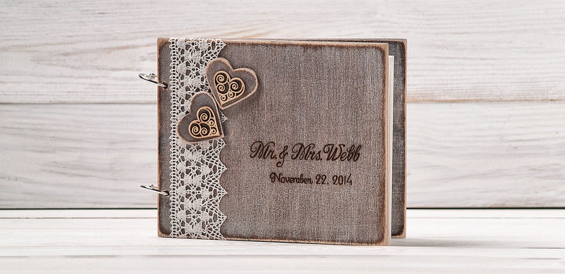 Rustic Wedding Guest Book, Parsonalized Photo Album, Custom Wooden Guestbook, Anniversary Gift for Bride and Groom, Bridal Shower Book Album image 1