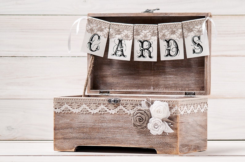 Personalized Rustic Wedding Card Box Holder With Cards Banner, Wooden ...
