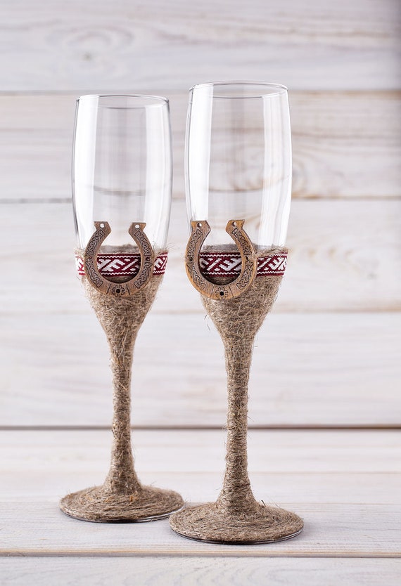 Wedding Glasses Rustic Wedding Champagne Glasses / Country Barn Wedding