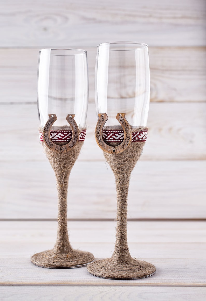Rustic Flutes Wedding Toasting Champagne Glasses With Wooden Etsy