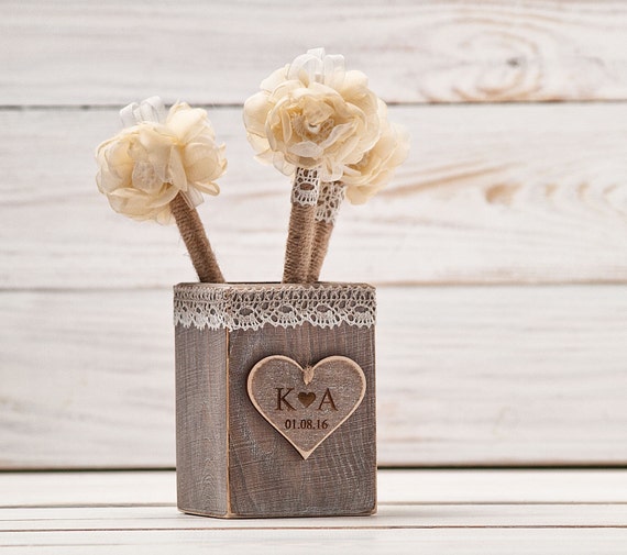 Guest Book Pen Holder Wedding Pen Rustic Guestbook Pens Rustic Holder  Burlap Pen Flower Wedding Pen Shabby Chic Pen 