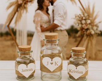Personalized Sand Ceremony Set Rustic Wedding, Custom Unity Set with Names and Date, Boho Keepsake for Bride & Groom, Wedding Glass Jars