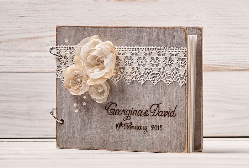 Wedding Guest Book, Personalized Rustic Book, Custom Wood Alternative GuestBook, Wedding Advice Book, Engraved Photo Album, Gift for Couple image 1