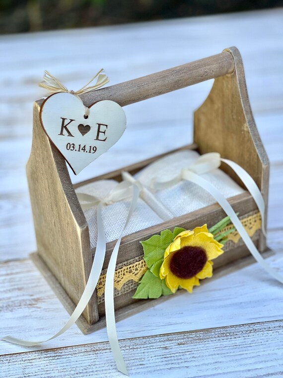 Personalized Ring Bearer Pillow Alternative Sunflower, Rustic Ring