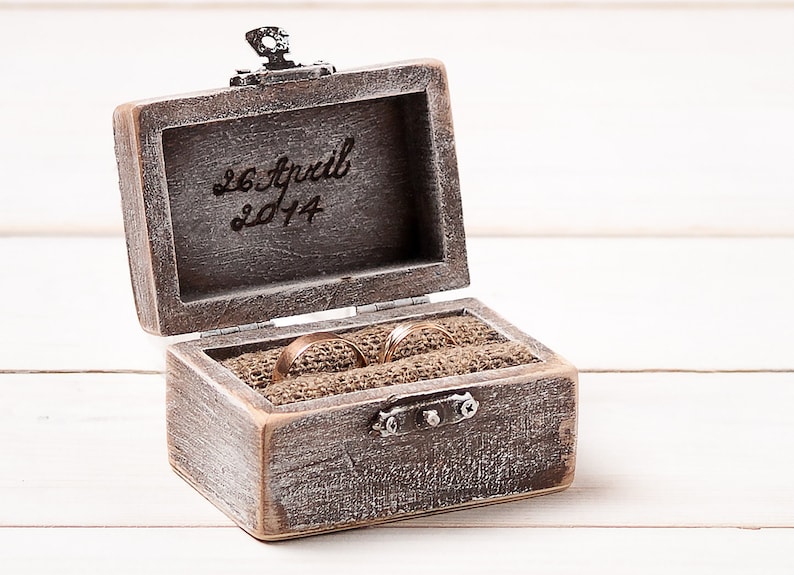 Personalized Wedding Ring Box, Rustic Ring Holder, Wedding Ring Pillow Bearer Box, Wooden Engagement Ring Box, Proposal Ring Box Wedding Day image 1