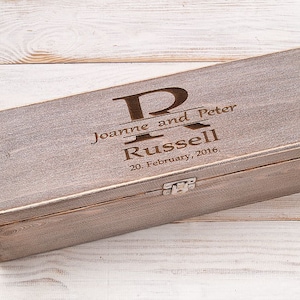 Wine Box, Personalized Anniversary Wine Box, Wedding Ceremony Time Capsule for Couple, Rustic Memory Fight Box, Wooden Engraved Wine Box