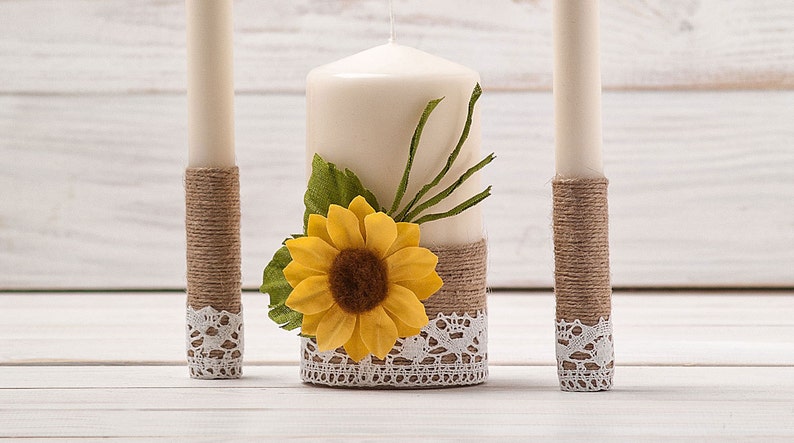 Unity Candle Set Sunflower Wedding Unity Candles Wedding Etsy