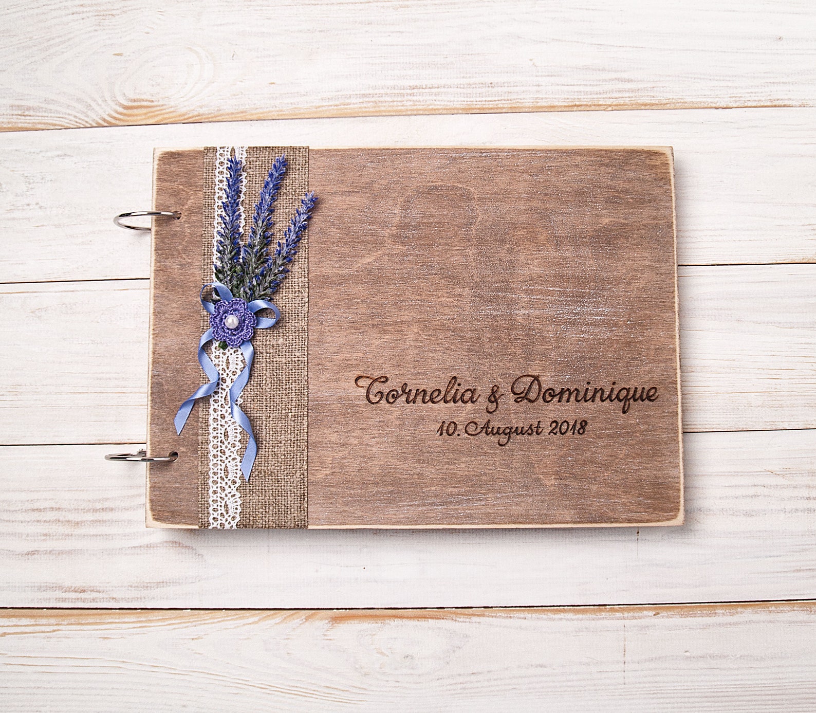 Personalized Rustic Guest Book, Lavender Wedding Guestbook, Wooden ...