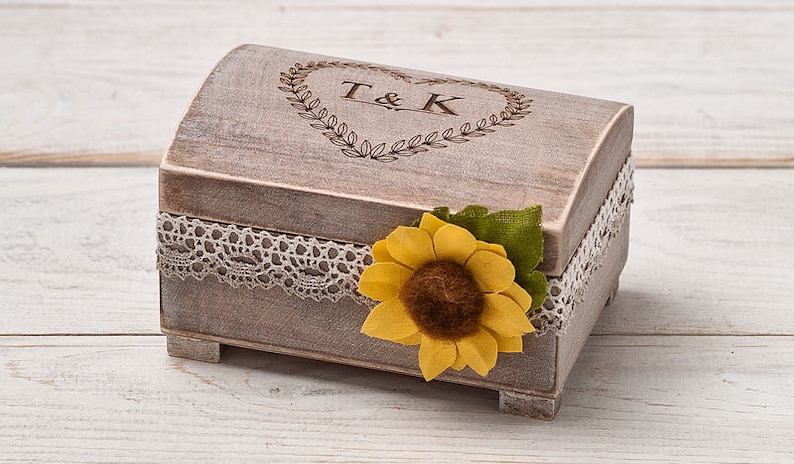 Sunflower Wedding Box Sunflower Ring Pillow Bearer Box image 0