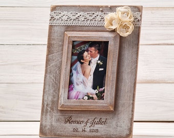 Personalized wedding photo frame, rustic custom picture frame, engraved memory wooden table frame, rustic home decor, wedding shower frame