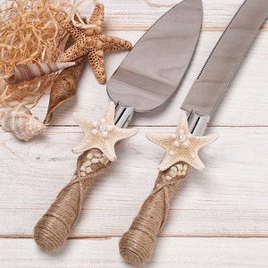 Hochzeit Tortenheber und Messer, Strand Tortenschneider Set, Servierschneider, Strand Hochzeitsmesser Kuchen Schneideset, Nautische Hochzeitstorte Cutter