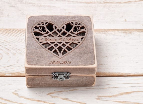 Caja portadora de anillo, caja de anillo de boda, caja de anillo  personalizada, soporte de anillo de boda rústico, almohada de anillo, caja  portadora de anillo, caja de madera personalizada 