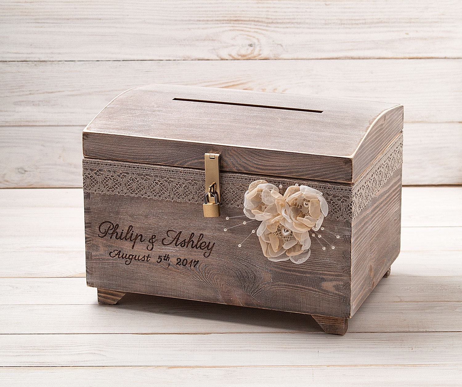 YOUEON Wood Wedding Card Box with Lock and Cards Sign, Card Box for Wedding, Rus