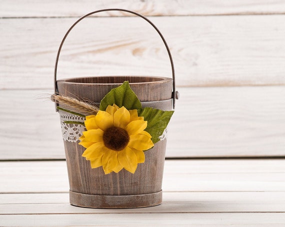 Sunflower Wedding Basket Rustic Flower Girl Basket Ring - Etsy