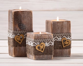 Porte-crayon / Photophore bougie en chêne – 4 motifs - La Boutique du